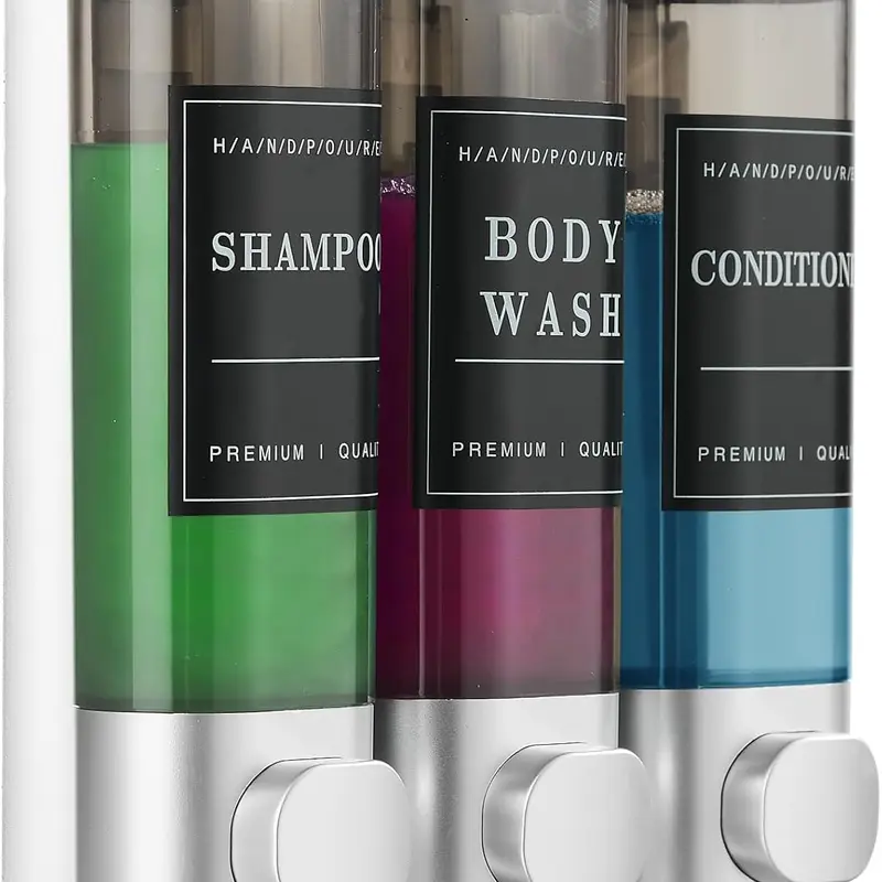 Zoronk Shampoo and Conditioner Dispenser,Shower Dispenser 3 Chamber No Drill Wall-Mounted Shampoo Dispenser for Shower Wall Mounted Shower Soap Dispenser for Bathroom Hotel Large Capacity,Silver Home Goods