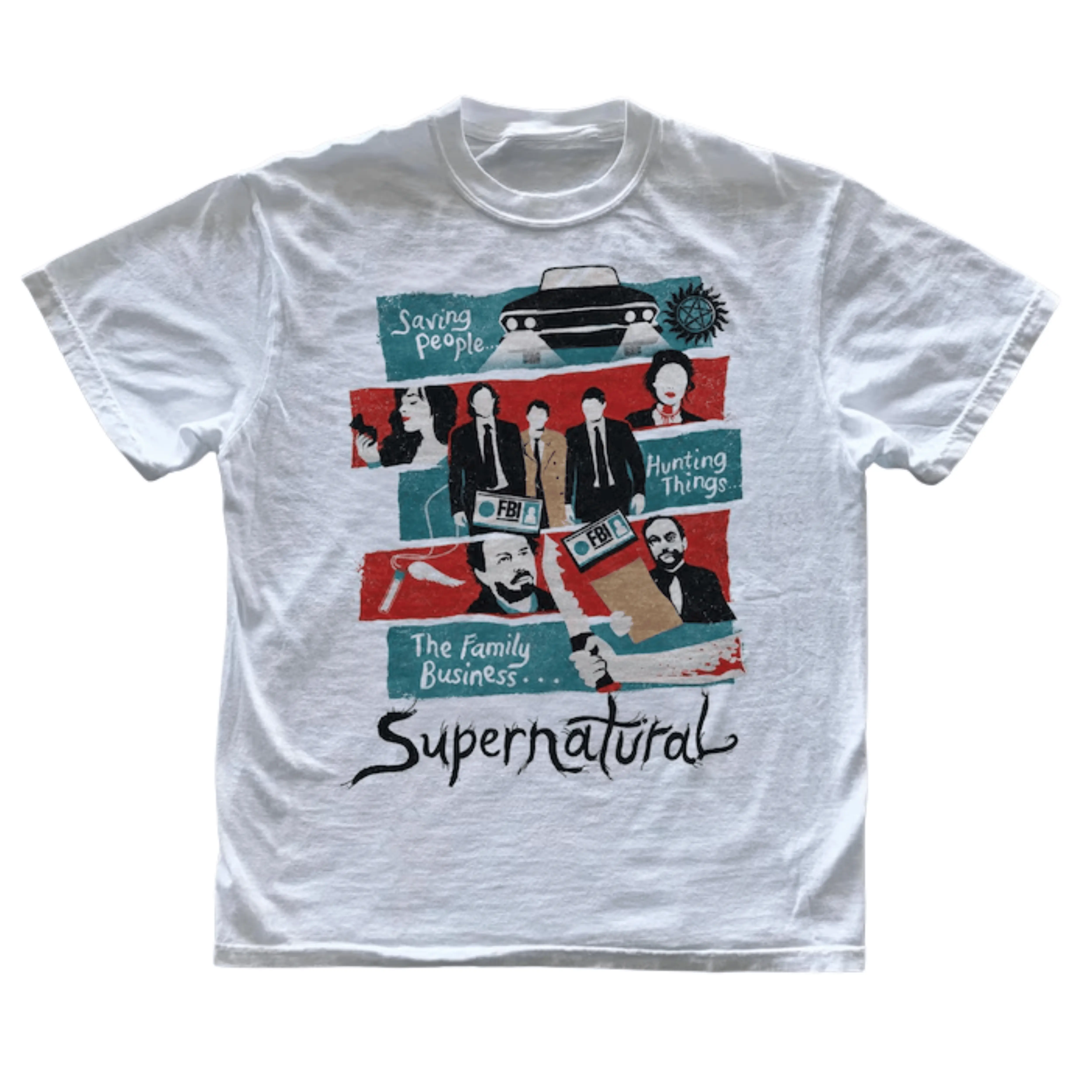 Gildan Men's and Women's T-Shirt, Vintage Supernatural Graphic Tee, Sam Dean Winchester Shirt, Castiel Impala 67 Top, Saving People Hunting Things Family Business Quote, Retro CW TV Show Merch, Bootleg Apparel, Gift for SPN Fans, Unisex Streetwear