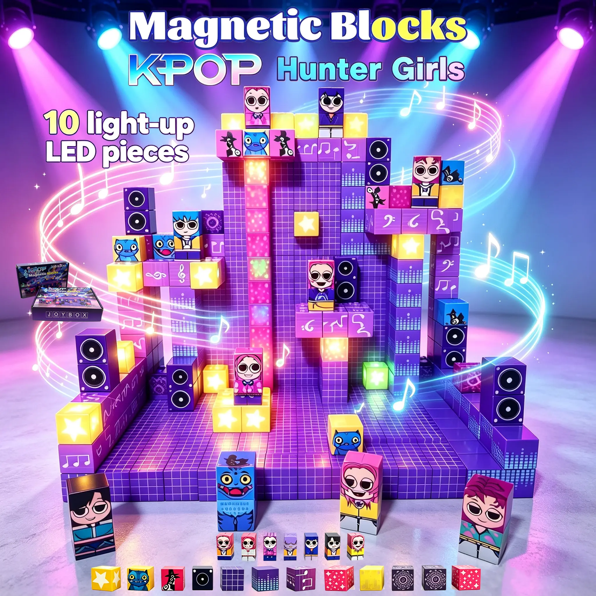 Kpop Magnetic Creative Building Set - 48pc ABS Plastic Light-Up Buildable Blocks Kit, 8-Point Magnet Hold, Unisex Open-Ended Play Learning Toy, Hands-On Skill-Boosting Developmental Gift for 10-12 Year Olds