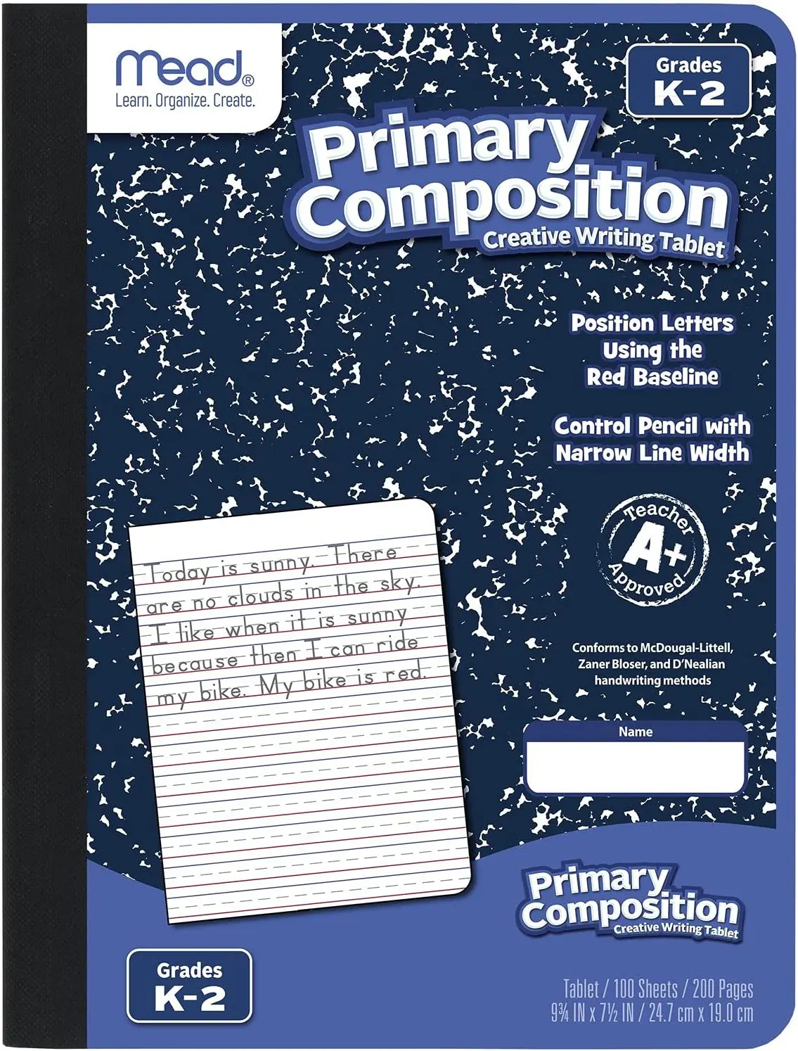 Mead Primary Composition Book, Primary Ruled Journal, Grades K-2, 7-1/2" X 9-3/4", 100 Sheets, Blue Marble (09902)