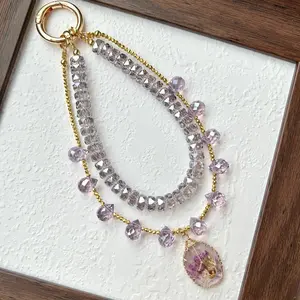 Exquisite handmade purple crystal phone chain, high-end niche wrist accessory, beaded phone case strap, crossbody strap