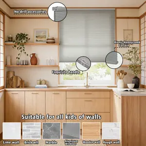 Custom Size No Drill No Tools Cordless Cellular Shades Bottom UpCordless Light Filtering Honeycomb Blinds  NoiseReduction,  (Light Gray)