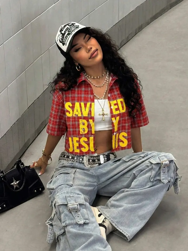 plaid cropped shirt - TikTok Shop