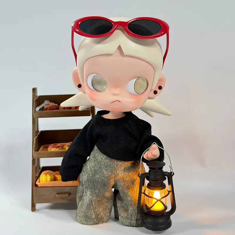 Doll Clothes for 20 cm SP/Bubble Mart Trendy Collectible Figurines - Knit Fabric Top, Mix & Match Gray Curved Knife Pants, Retro Aged Texture Street-Style Outfit, Swap Top+Pants Fast Interchangeable Set