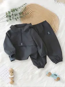 Baby Boys Spring Autumn New Deep Half-Zip Hoodie and Pants Set, Casual Two-Piece, Trendy Fashion Clothing, Baby Boy Clothes