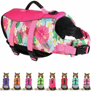 Hawaiian Dog Life Jacket - Adjustable Ripstop Vest with Rescue Handle for Swimming Boating, High-Flotation Safety Device for Small Medium Large Dogs (Floral Pink, XS)