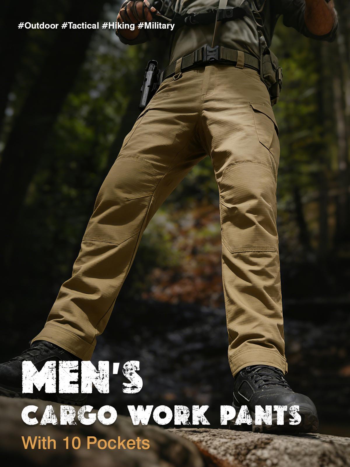 GOPUNE Men's Tactical Ripstop Pants Lightweight Water Resistant Cargo Hiking Work Pants With Multi Pockets for Outdoor Activities