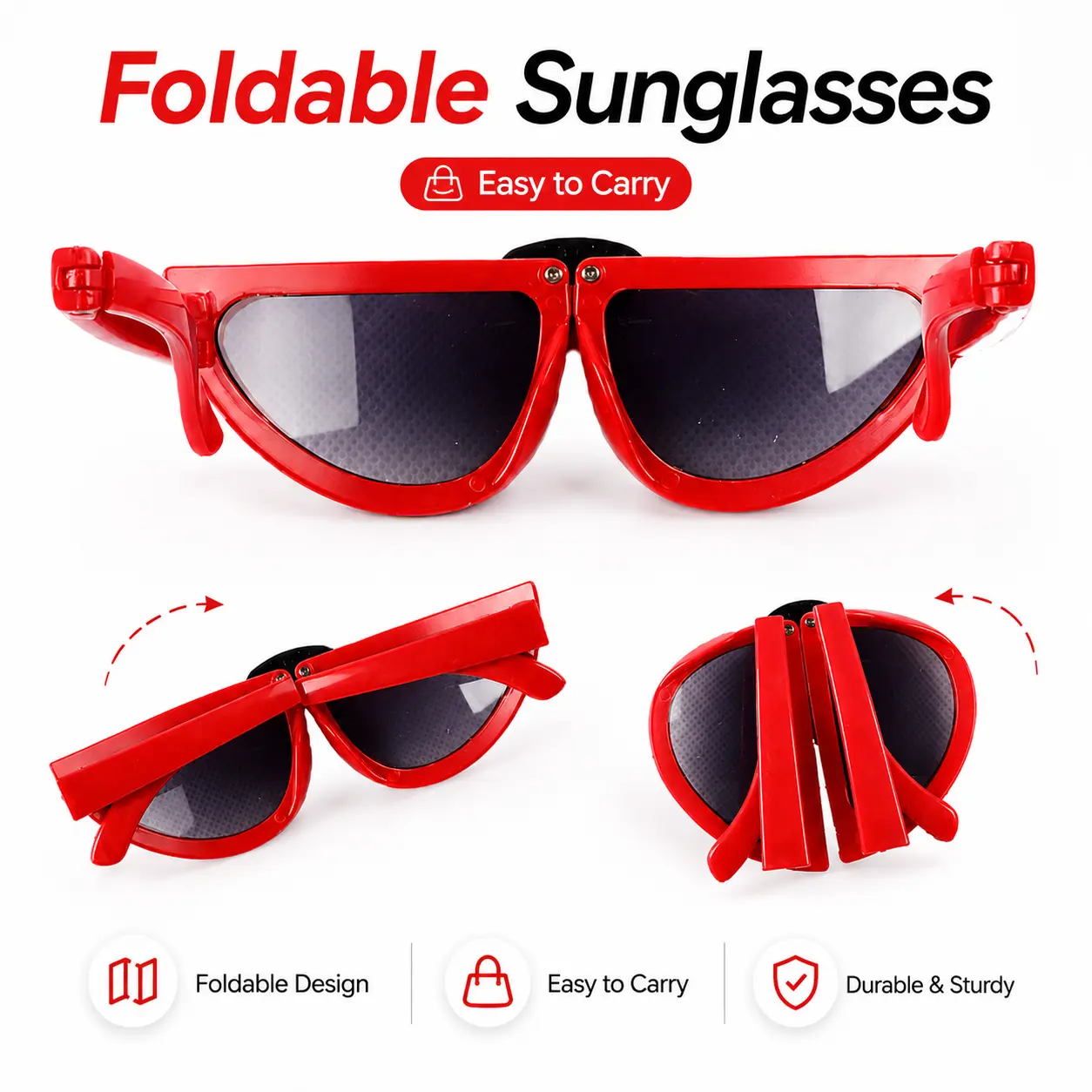 Folding Sunglasses - Novelty Animal Foldable Plastic Sun Glasses, Portable Eyewear for Party Favors, Photo Props, Beach & Summer Vacations, Cute Novelty Gift for Kids, Teens & Adults
