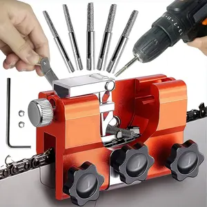 Upgraded Chainsaw Sharpener Tool,Chain Saw Sharpening Jig with 5Pcs Tungsten Carbide,Hand-Cranked Chainsaw Sharpening Jig Kit,Suitable 6"-22" All Kinds of Electric Saws (Orange)