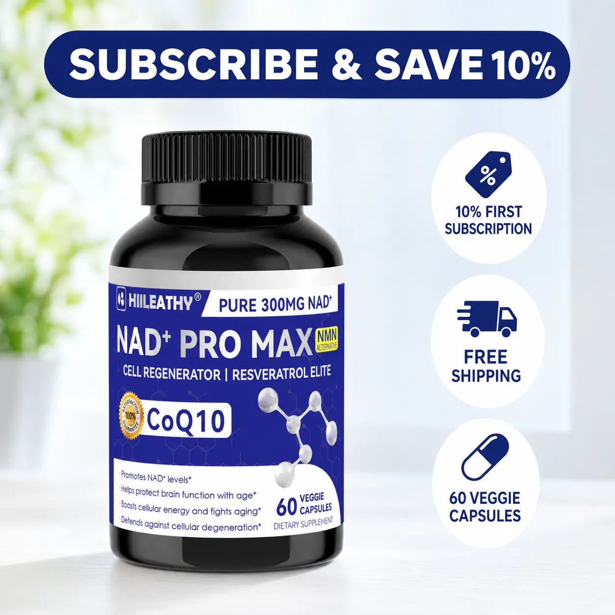 HIILEATHY NAD+ PRO MAX | NAD+ with Resveratrol & CoQ10 | Daily Nutrition Formula | Made in USA