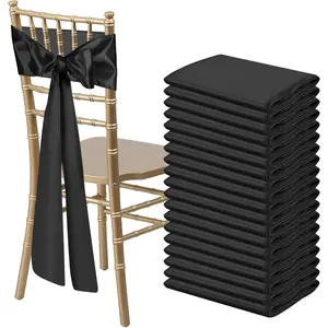 50 PCS Black Chair Sashes Bows Chair Ribbon Ties Back Sash for Wedding Reception Events Banquets Hotel Event Chair Cover Decoration (Champagne 7x108 inch)