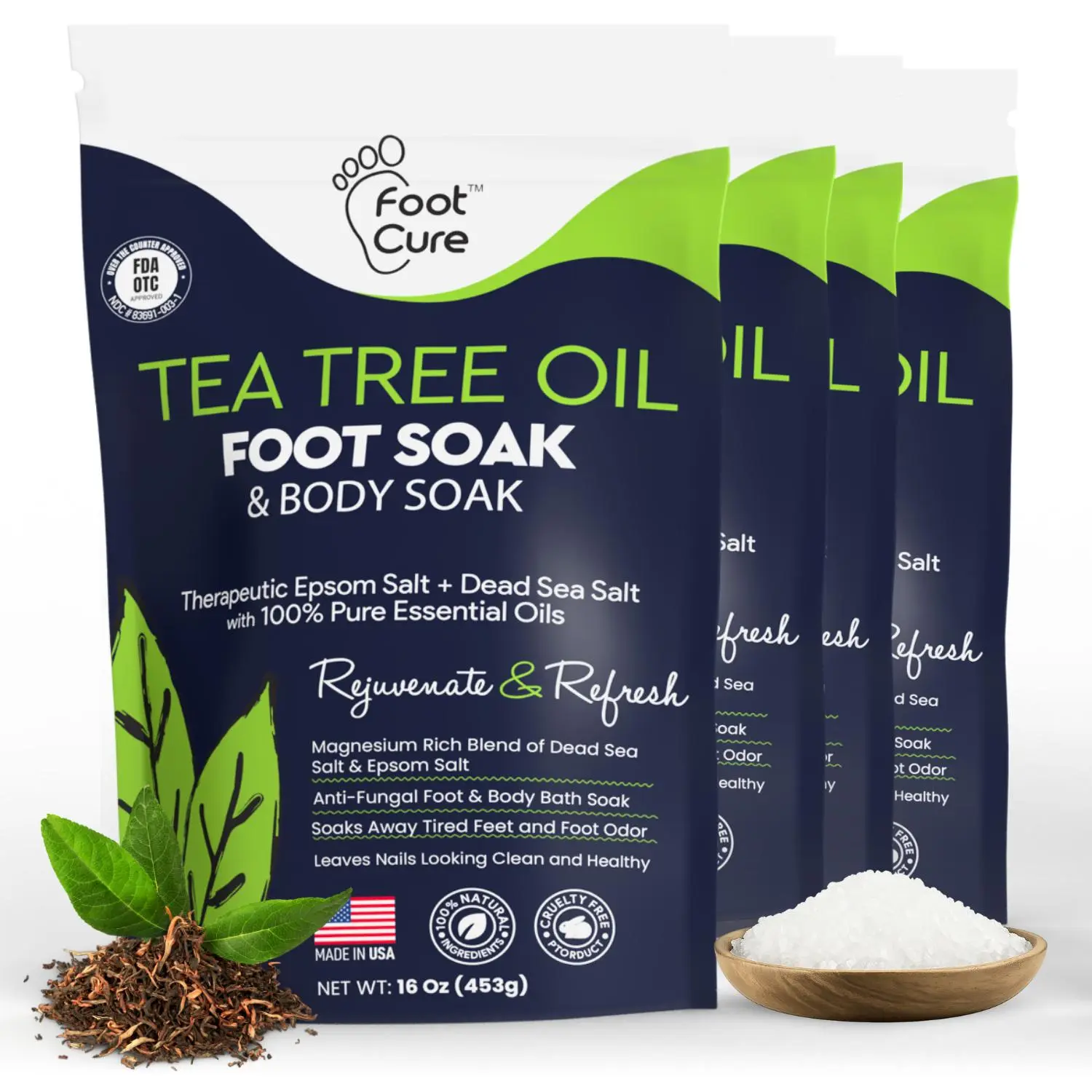 Foot Cure Tea Tree Oil Foot Soak with Epsom Salt – Athlete’s Foot Relief & Odor Control for Spa Pedicure at Home