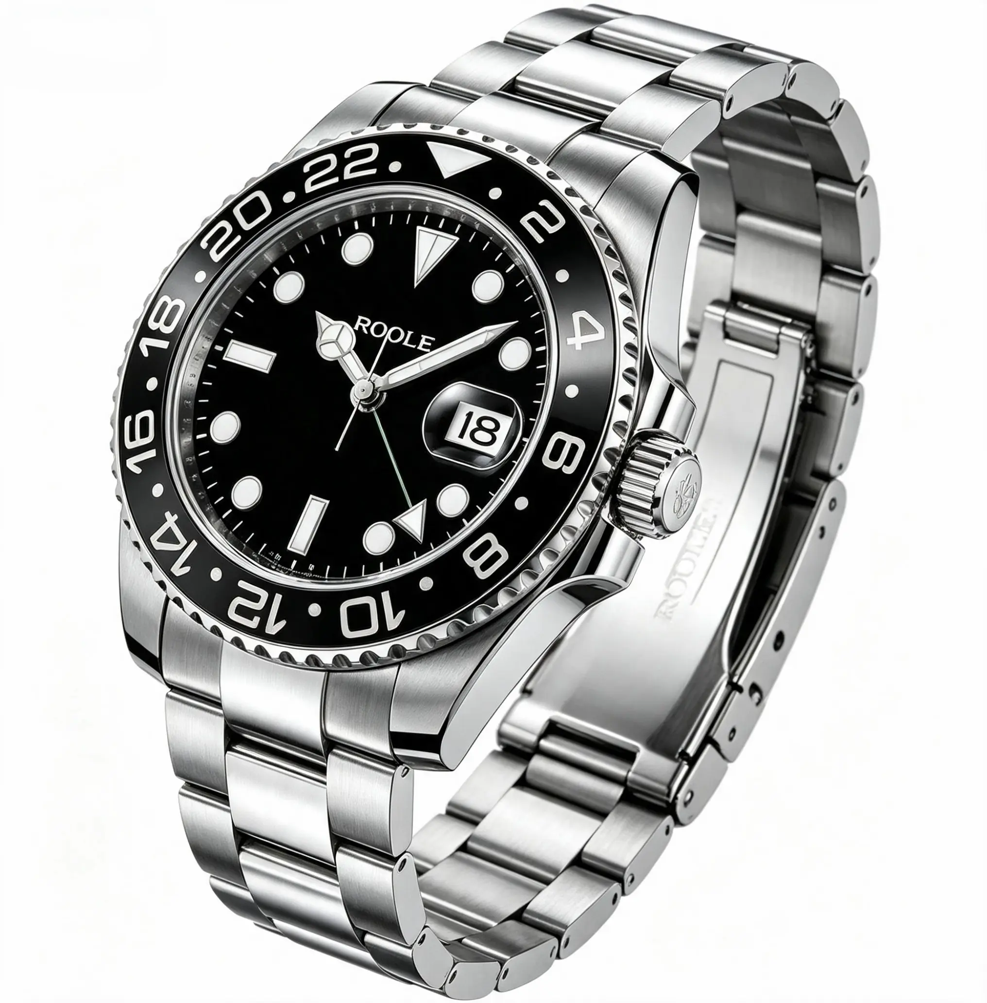 Men Sports Diving Watch Black Dial Rotating Bezel Quartz Wristwatch Stainless Steel Bracelet Waterproof Luxury Style Casual Watch with Date Window