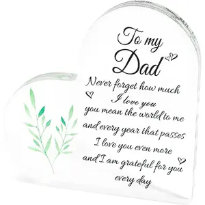 Dad Gifts Ideas for Men Heart Shaped Acrylic Plaque Birthday Christmas Gift from Daughter Son Unique Paperweight Present