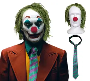 Joker Clown Costume Kit – Green Wig, HaHa Tie & Red Clown Nose Set for Halloween, Cosplay & Parties