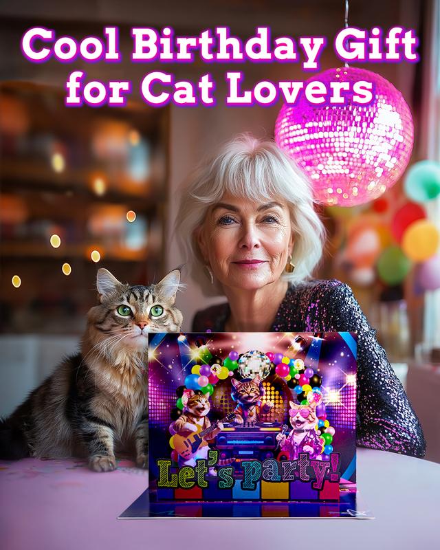 3D Pop-Up Musical Birthday Card with Rock Cats Design, Tik Tok Song and Flashing Lights, Surprise Gift for All Ages, Special Gift for Special One
