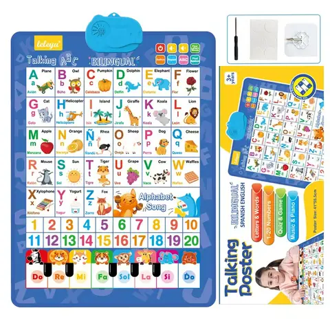 Bilingual English-Spanish 27-Letter Touch-and-Read Wall Chart, Electronic Audio Teaching Supplies, Preschool Learning Charts for 3+ Years Kids to Aids in Language Learning & Enhance Language Skills