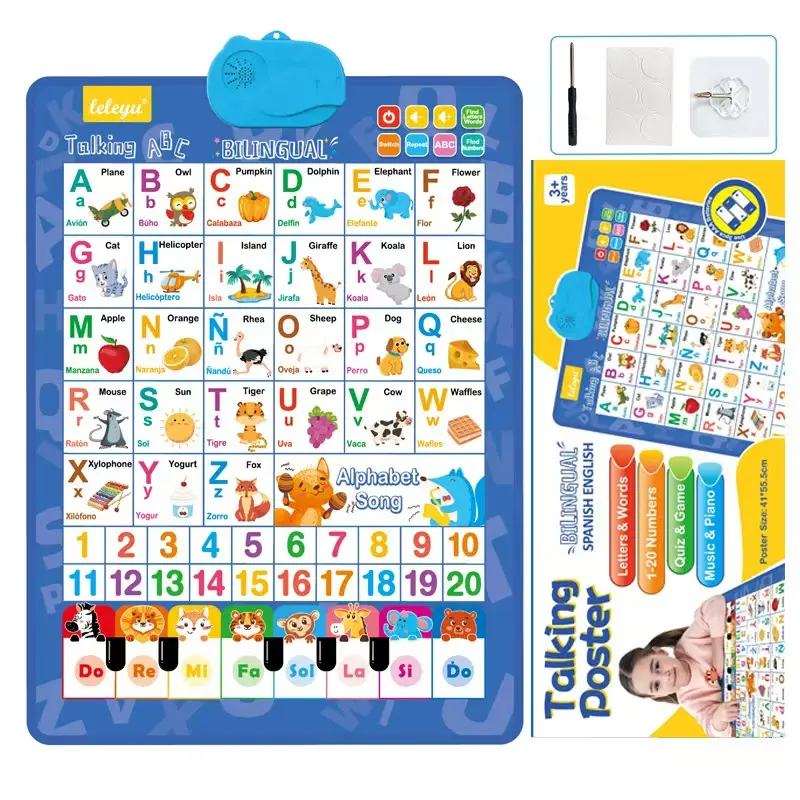 Bilingual English-Spanish 27-Letter Touch-and-Read Wall Chart, Electronic Audio Educational Device for 3+ Kids, Preschool Alphabet Learning Tool