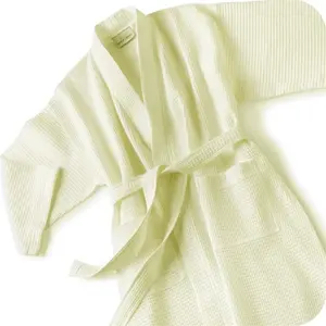 Kimono Waffle Robe - Large Diamond Waffle - 67% Cotton / 33% Poly - 67% Cotton / 33% Poly / Ecru by Boca Terry