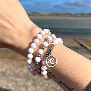 TTT Live Exclusive White Natural Agate Wave Cutout Stack of 3 Bracelet Set