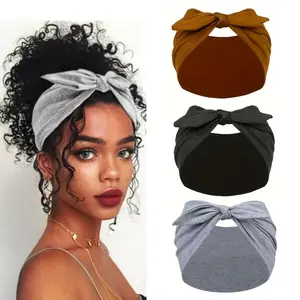 3pcs Set Extra Large Fabric Bowknot Hair Clip | Soft Mixed Yarn Yoga Sports Headband with Elastic Waistband, Sweat Absorbing Multi-Color Scarf for Women, Black, Brown, Grey, Effect