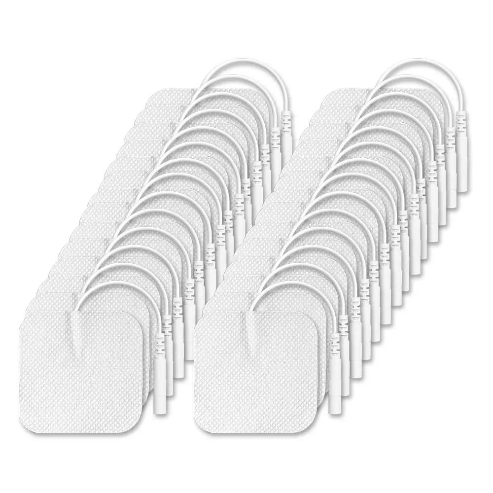 2"x2" Tens Electrode Pads Replacement for Tens Unit Electric EMS Muscle Stimulator Massager Accessories Reusable Non-woven Conductive Gel Patches Self-adhesive 2mm Connector Massage Slimming Electrostimulator Therapy Stickers Attachment