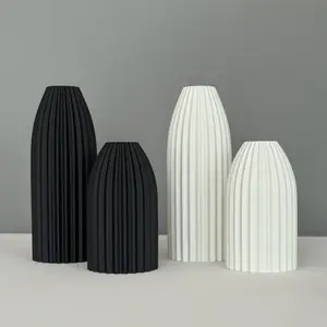 3D printed matte vase, Black and white matte plastic vases, Minimalist Bohemian, Round Matte Vases for Dried Flowers&Pampas Grass, Office, Shelf, Living Room, Bedroom, Entryway Decor, Home Decorative Vase, Home Decor Vase