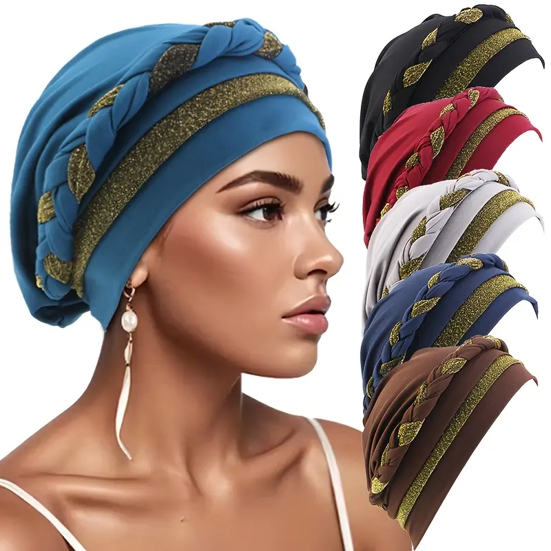 Female Fashion 3pcs Braided Twist Geometric Pattern Turban Scarf Head Wrap Set - Breathable All-Season Accessory for Daily Wear