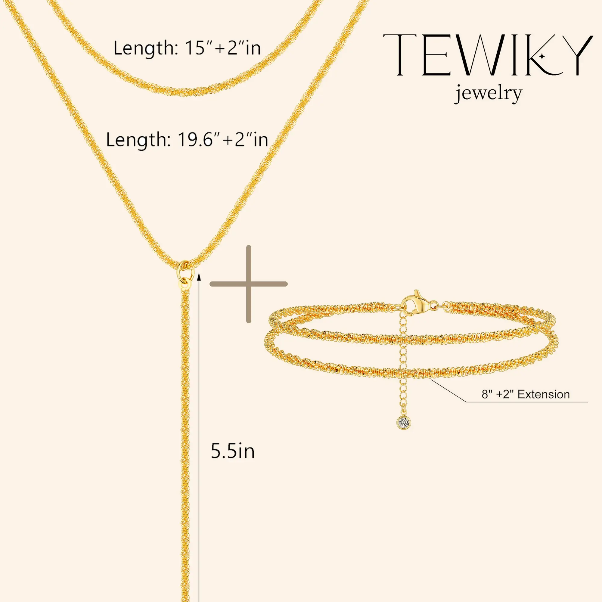 TEWIKY Waterproof Jewelry Sets for Women, Dainty Gold-Plated Layered Anklet and Necklace, Adjustable Stackable for Beach Summer Wear, Gift Ready