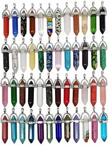 15 Piece Mixed Gemstone Bullet Shape & Hexagon Wheel Crystal Pendants, Handmade Jewelry Making Materials, DIY Craft Accessories