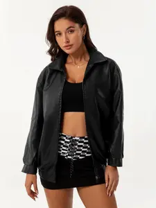 Women's Plus Size Loose Oversized PU Jacket, Womenswear Spring & Fall Thin Motorcycle Coat, Wide Lapel Faux Leather Outerwear, Casual Holiday Style