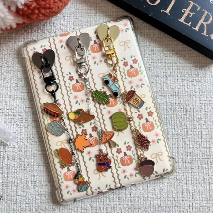 Fall-Spooky Kindle Charms, Easy Attach-Detach Costume Jewelry Pendants with Festive Pumpkin & Leaf Designs, Horror Halloween Spirit Thanksgiving Gifts for Fall Enthusiasts, Personalized Gift Idea for Kindle Users, Fall‑Spooky Charm
