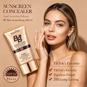 SADOER Snail BB Cream Sunscreen Concealer SPF 50 PA++++ 9 in 1 Tinted Sunscreen Moisturizing Hydrating Lightweight Non Greasy Natural Finish Buildable Coverage Makeup Base Tinted Moisturizer For Daily Commute Travel Office Face Makeup For All Skin Types