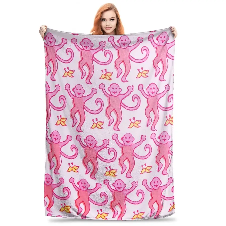 Preppy Roller Monkeys Rabbit Flannel Blanket - Soft Cozy Decorative Bedroom Option, Portable Travel Throw for Home Sofa, Outdoor Use, Decorative Bedroom Blanket, Flannel Travel Blanket