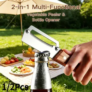 1/2 2-in-1 vegetable peeler and bottle opener, stainless steel blade, durable dual-use tool for peeling fruits, vegetables, and opening beer bottles, perfect for home kitchens, camping, and gatherings