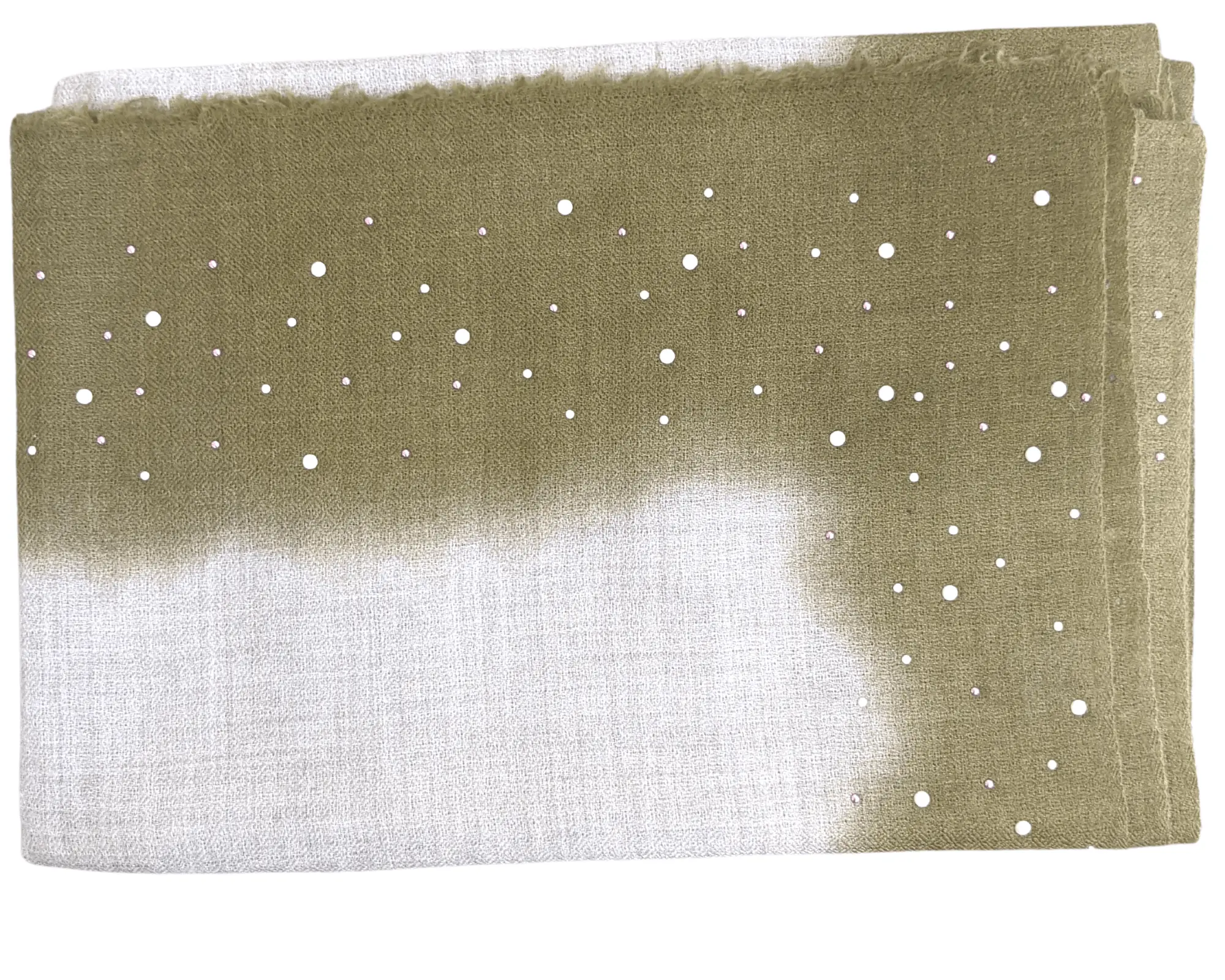 Beige & Olive Green Pashmina Shawl With Crystals