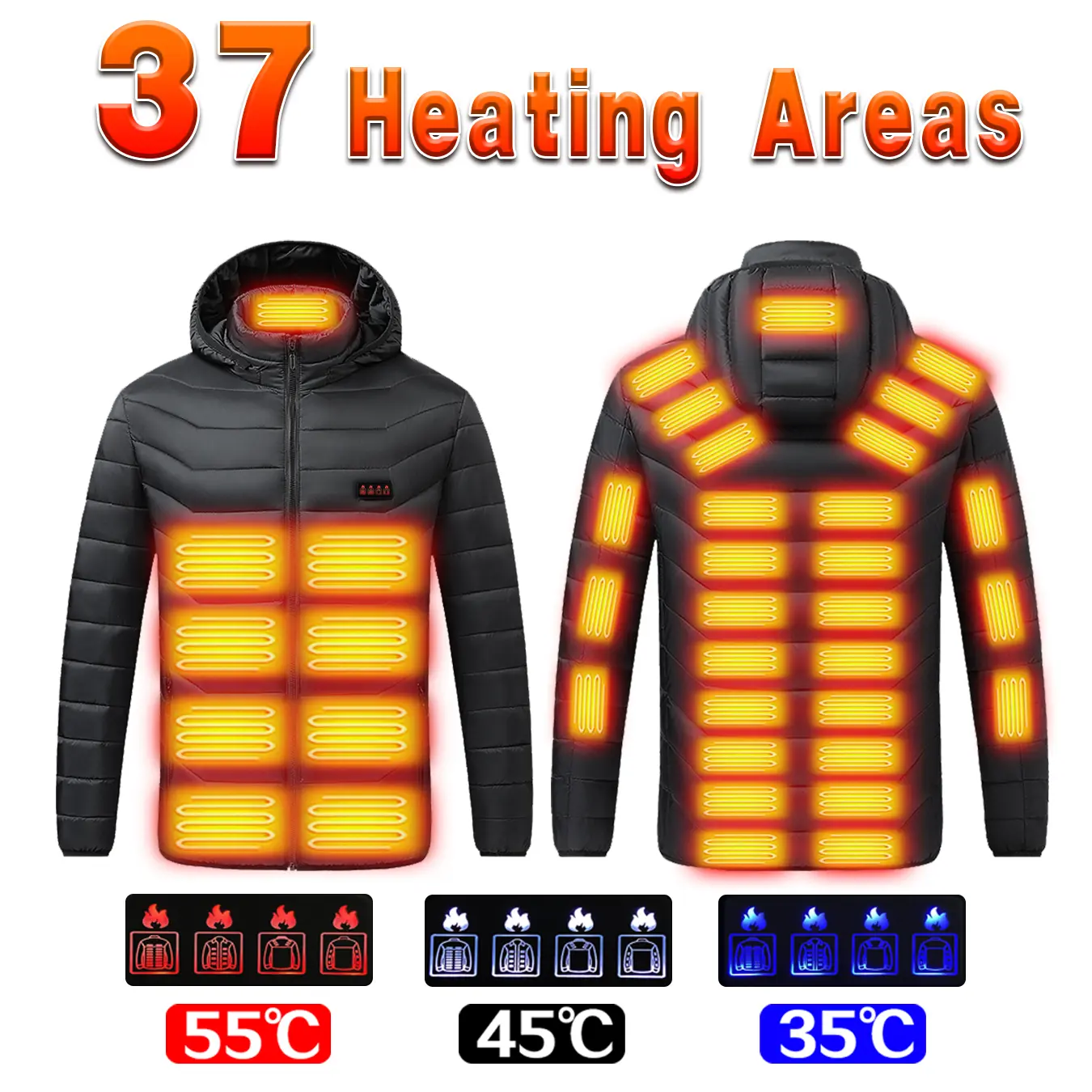 Women's USB Electric Heated Hoodie Coats, Tops & Jackets for Women, 37 Heating Zones, 9/31/37 Adjustable Settings, Wide Long Sleeves, 3 Heat Levels, Warm Winter Layer for Outdoor Work, Hiking, Cold Commute
