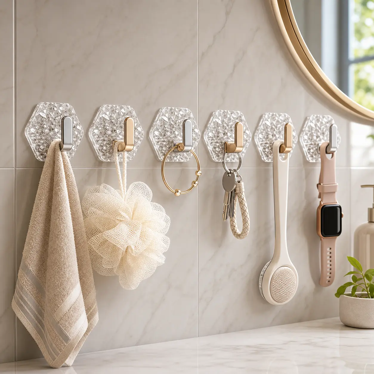10Pcs Crystal Clear Adhesive Wall Hooks, No-Drill Transparent Hooks for Bathroom, Kitchen, Towels, Jewelry, Keys & Home Storage