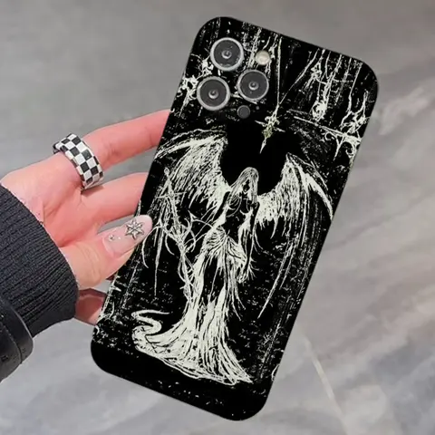 Dark Angel Art Graffiti Superior Silicone Smartphone Case - Durable, Non-Slip, Shockproof Full Body Cover with Raised Lips for iPhone 16 Pro Max,15 Plus,15,14,13,12,11,XR,XS,SE, Yellowing-Resistant Mobile Accessory Gift for Men, Iphone 15