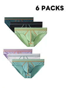 Men's Summer Cool Soft Stretch Triangle Briefs, Colorblock Stitching, Ice Silk Fabric Breathable, No Sweat, Comfort Fit, All-Season Wear, 6 Pack, Underwear