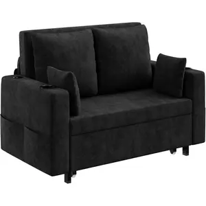 Garvee 3-in-1 Pull-Out Couch Loveseat Sleeper Sofa Bed 56" with Cup Holders USB Charging for Living Room Bedroom Apartment Grey Black Supports Up to 1000Lb