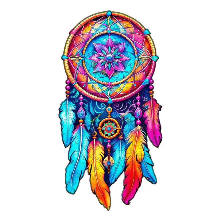 Mandala Dream Catcher Wooden Jigsaw Puzzle, Vibrant Mandala Art Round Piece, Cozy Hobbies Game for Romantic Gifting & Home Decor, Multi-Piece Jigsaw Puzzles