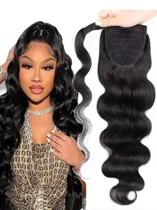 12A Grade Real Hair Ponytail Extension Strap with Velcro, Easy-To-Use Clip-In Tail, Long-Lasting Hold, Perfect for Daily Use & Special Occasions