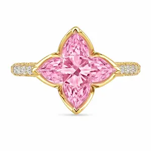 2.61ct 14K Yellow Gold Fancy Vivid pink Flower Statement Diamond Ring (IGI CERTIFIED)