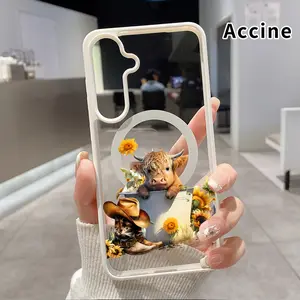 Magnetic Phone Case Compatible With Samsung Galaxy S26 S23 Ultra S24 Plus S25 Edge S22+ FE Sunflower Cow Boots Pattern Non-Yellowing Shockproof Soft Silicone Transparent Acrylic Cover Supports Wireless Charging