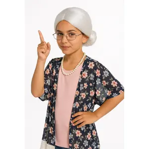 Kids' Old Maid Grandma Costume Wig - White Bun Hairstyle