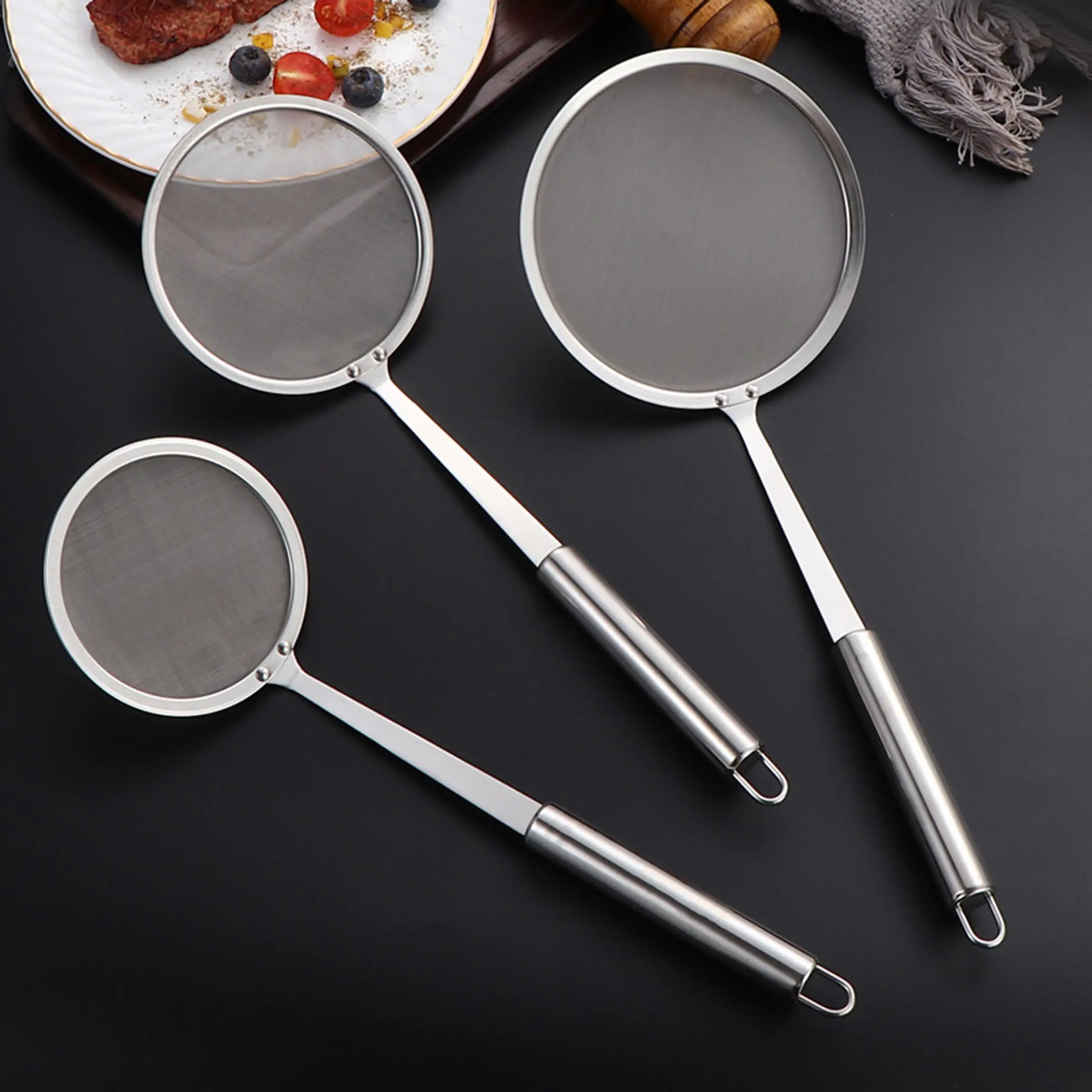 Stainless Steel Colander, 3 Counts/set Multifunctional Mesh Strainer Spoon, Kitchen Utensils & Gadgets Kitchen Cooking Accessories for Home Use Spoons Set, Stainless Steel Kitchenware, Kitchen Accessory, Kitchen Tools