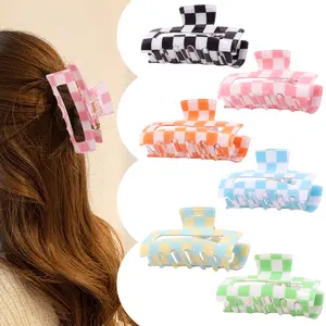 6 Pack Checkered Hair Claw Clips,3.1" Multicolored Square Medium Non-Slip Claw Clips,Strong Hold for Women Girls Long Short Thin Hair,New Year Gifts,Hand Tools Kits