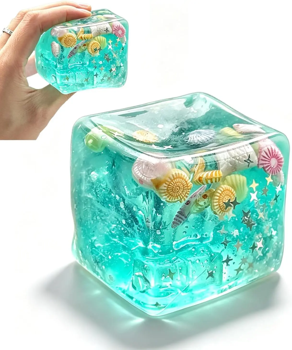 Ice Pressure Ball, Ice Ocean Shell Squid Toy, Ice Cube Fidget Toy, 2026 New Squeezed Ice Ocean Style Shell, Non toxic Squeeze Ball Focus Calm [Random color blind box (blue or green)]