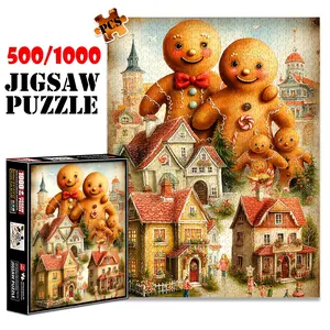 1pc 1000 piece adult puzzle 70x50cm Gingerbread Family and Charming Village Houses 500 pieces of paper jigsaw puzzle, suitable for adults and families, large-scale DIY puzzle interactive toy games,
